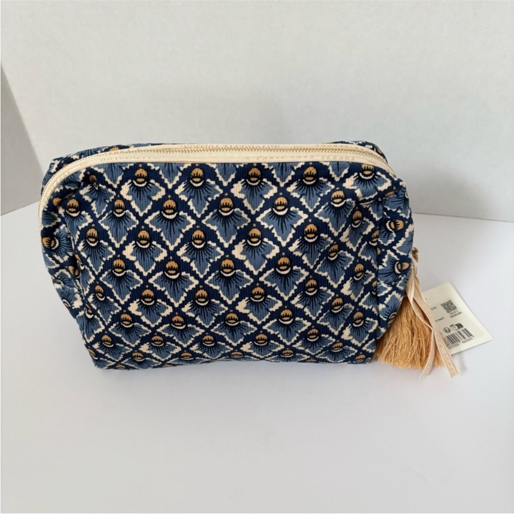 Sezane Antoinette Poisson Toiletry Bag Blue Diamond Cosmetic Travel Case Makeup - Picture 6 of 11